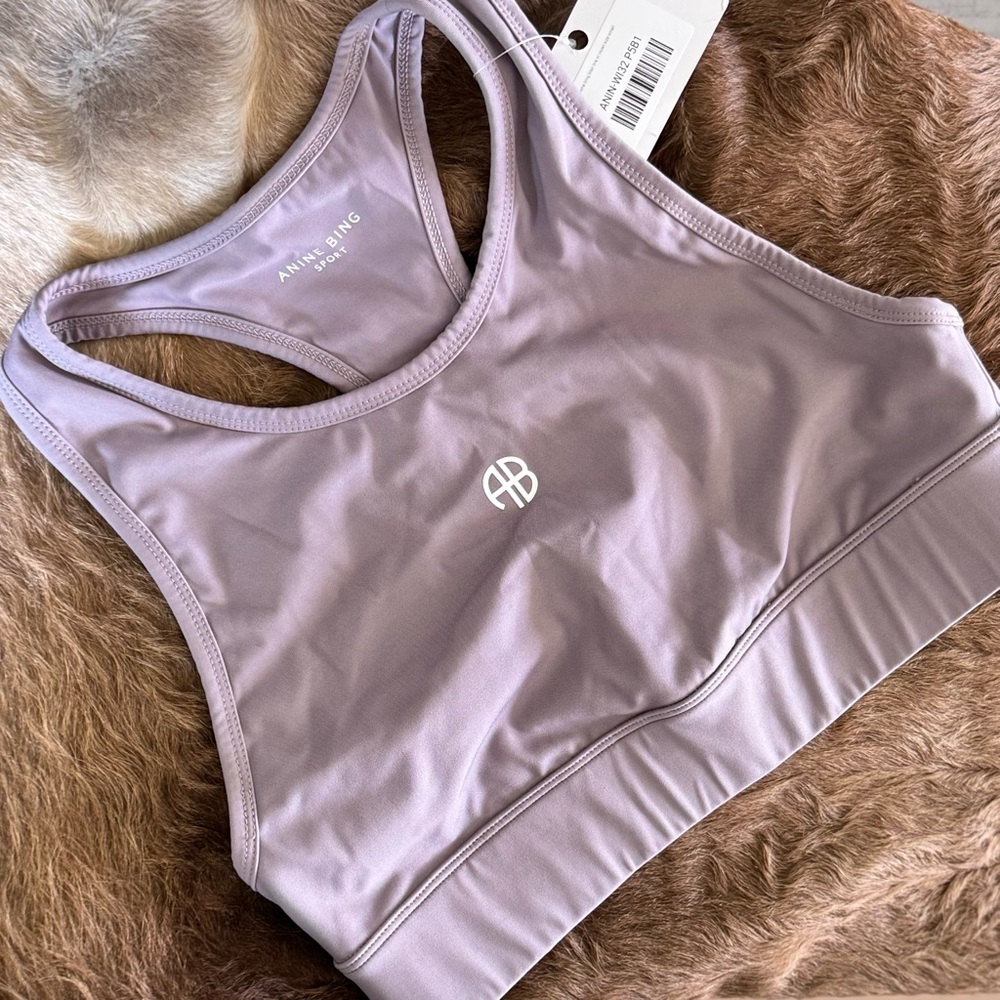 ANINE BING Blair Bra Violet Racerback Logo Activewear Top S NWT